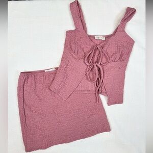 See You Monday 2-Piece Skirt Set Womens XS Mauve Pink Tie-Front Tank Top Mini